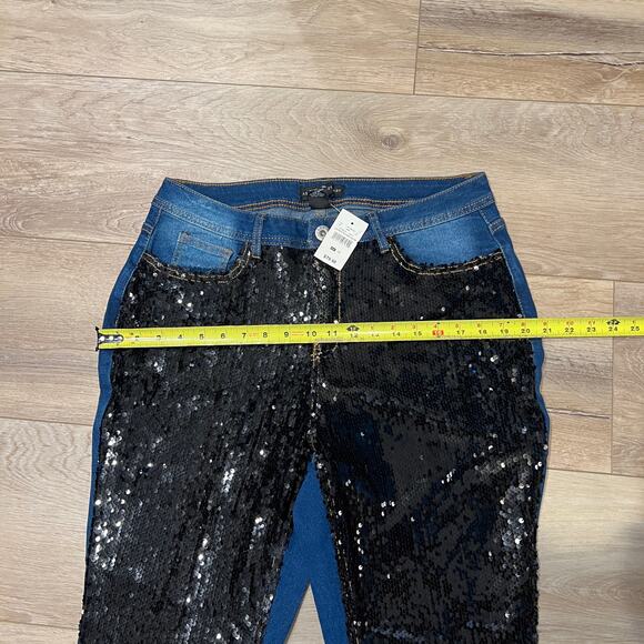 ASHLEY STUART Women's Sequined Mid Rise Skinny Jeans Size 14 In Denim - Picture 6 of 14